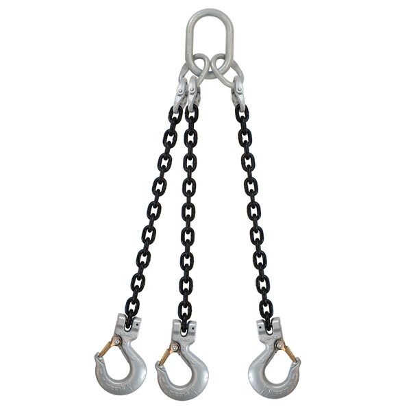9/32" x 10' - Crosby 3 Leg Chain Sling w/ Sling Hooks - Grade 100